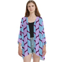 Purple Blue Pattern Open Front 3/4 Sleeve Batwing Chiffon Cardigan Kimono by ytdream