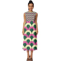 Green Yellow Pattern Sleeveless Round Neck Midi Dress by ytdream