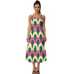 Green Yellow Pattern Square Neckline Tiered Midi Dress by ytdream