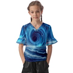 Astral Waveform Fantasy Kids  V-neck Horn Sleeve Blouse by Grandong