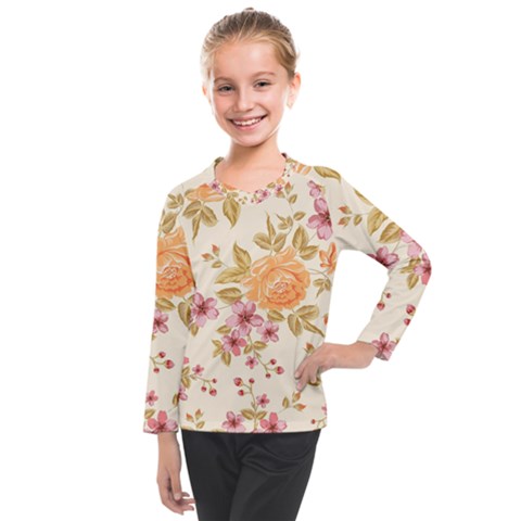 Peony Flower Pattern Background Kids  Long Mesh T-shirt by Grandong