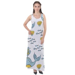 Whale Cartoon Whale Seamless Cartoon Character Animals Leaf Sleeveless Velour Maxi Dress by Grandong