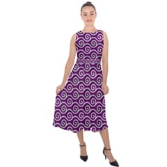 Violet White Pattern Midi Tie-back Chiffon Dress by ytdream