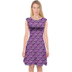 Violet White Pattern Capsleeve Midi Dress by ytdream