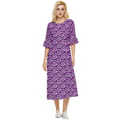 Violet White Pattern Double Cuff Midi Dress by ytdream