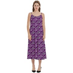 Violet White Pattern Casual Spaghetti Strap Midi Dress by ytdream