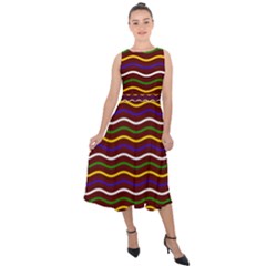 Multicolor Wave Pattern Midi Tie-back Chiffon Dress by ytdream