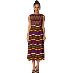 Multicolor Wave Pattern Sleeveless Round Neck Midi Dress by ytdream