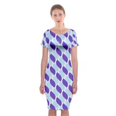 White Blue Pattern Classic Short Sleeve Midi Dress by ytdream