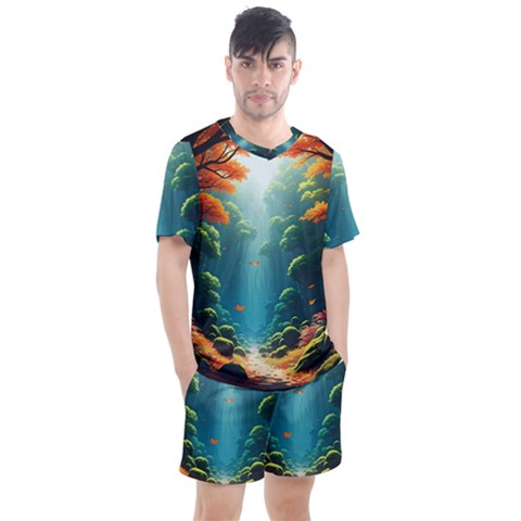 Autumn Trees Nature Men s Mesh T-shirt And Shorts Set by Bedest