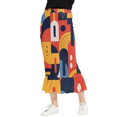 Abstract Pattern Maxi Fishtail Chiffon Skirt by Bedest