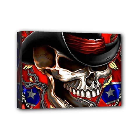 Confederate Flag Usa America United States Csa Civil War Rebel Dixie Military Poster Skull Mini Canvas 7  X 5  (stretched) by Ket1n9