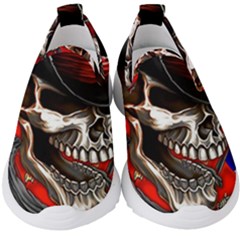 Confederate Flag Usa America United States Csa Civil War Rebel Dixie Military Poster Skull Kids  Slip On Sneakers by Ket1n9