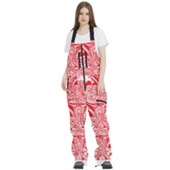 A Red And White Image Of A Pattern On A White Background Women s Front Zip Ski And Snowboard Bib Pants by catchydesignhill