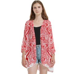 A Red And White Image Of A Pattern On A White Background Open Front 3/4 Sleeve Batwing Chiffon Cardigan Kimono by catchydesignhill