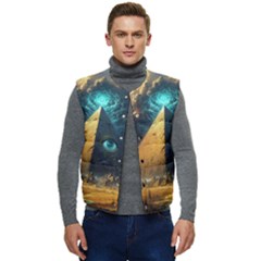 Mystic Blue Pyramid Art Men s Button Up Puffer Vest	 by ExtraGoodSauce