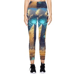 Mystic Blue Pyramid Art Pocket Leggings  by ExtraAwesomeSauce