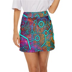 Abstract Tech Galaxy Design Mini Front Wrap Skirt by ExtraAwesomeSauce