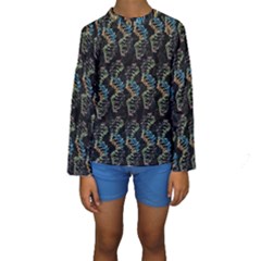 Multicolored Dna Strand Art Kids  Long Sleeve Swimwear by ExtraAwesomeSauce