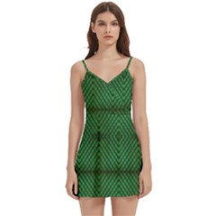 Green Diamond Grid Pattern Body Wrap Sleeveless V-neck Mini Dress by ExtraAwesomeSauce