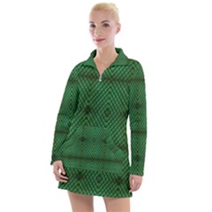 Green Diamond Grid Pattern Women s Long Sleeve Casual Dress by ExtraAwesomeSauce