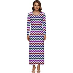 Chevron Pattern Long Sleeve Longline Maxi Dress by ytdream