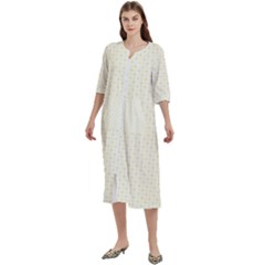 A Yellow And White Background With Small Circles Women s Cotton 3/4 Sleeve Nightgown by catchydesignhill