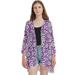 Funny Bacterias Drawing Motif Random Pattern Open Front 3/4 Sleeve Batwing Chiffon Cardigan Kimono by dflcprintsclothing