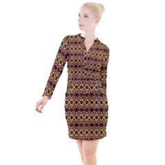 Colorful Geometric Pattern Design Button Long Sleeve Dress by ExtraAwesomeSauce