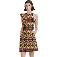 Colorful Geometric Pattern Design Cocktail Party Halter Sleeveless Dress With Pockets by ExtraAwesomeSauce