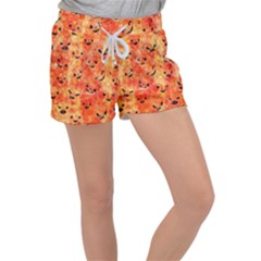 Carved Pumpkin Faces Women s Velour Lounge Shorts by kyorashop23