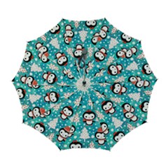 Blue Penguin Pattern, Adoxali, Christmas, Cute Automatic Folding Umbrella With Case (large) by kyorashop23