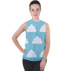 Clouds Blue Pattern Mock Neck Chiffon Sleeveless Top by ConteMonfrey