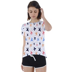 Cute Airplanes Planes Short Sleeve Open Back T-shirt by ConteMonfrey