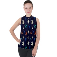 Blue Sky Airplanes Planes Mock Neck Chiffon Sleeveless Top by ConteMonfrey