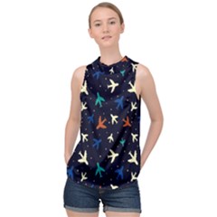 Blue Sky Airplanes Planes High Neck Satin Top by ConteMonfrey