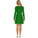 Dinos on a green background Long Sleeve Wide Neck Velvet Dress View4