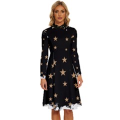 Little Stars Pattern Long Sleeve Shirt Collar A-line Dress by ConteMonfrey