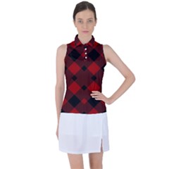 Red Diagonal Plaid Big Women s Sleeveless Polo T-shirt by ConteMonfrey