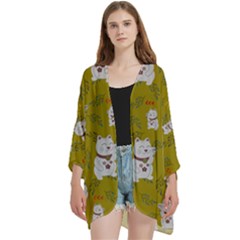 Super Lucky Cat Open Front 3/4 Sleeve Batwing Chiffon Cardigan Kimono by GeekLover