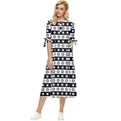 Black And White Circles Pattern Bow Sleeve Chiffon Midi Dress by ytdream