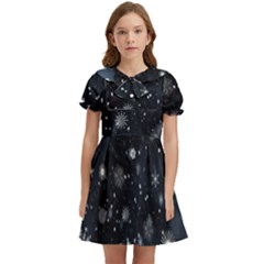 Snowflakes Snow Snowfall Snowing Kids  Bow Tie Puff Sleeve Dress by Apenda