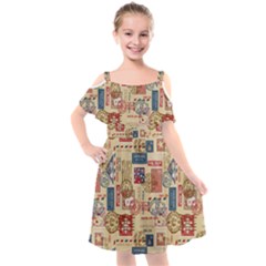 Letters Writing Paper Text Pattern Kids  Cut Out Shoulders Chiffon Dress by Apenda