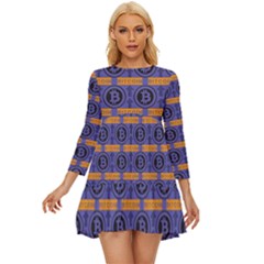 Bitcoin Logo Pattern Long Sleeve Babydoll Dress by ExtraAwesomeSauce