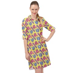 Colorful Bitcoin Pattern Long Sleeve Mini Shirt Dress by ExtraAwesomeSauce