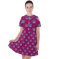 Calavera Cat Art Pattern Short Sleeve Shoulder Cut Out Dress  by ExtraAwesomeSauce