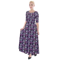 Sugar Skull Cat Pattern Half Sleeves Maxi Dress by ExtraAwesomeSauce