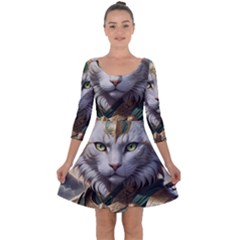 Epic Armored Cat Warrior Quarter Sleeve Skater Dress by ExtraGoodSauce