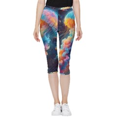 Cosmic Jellyfish Artwork Inside Out Lightweight Velour Capri Leggings  by ExtraAwesomeSauce