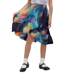 Cosmic Jellyfish Artwork Kids  Ruffle Flared Wrap Midi Skirt by ExtraGoodSauce